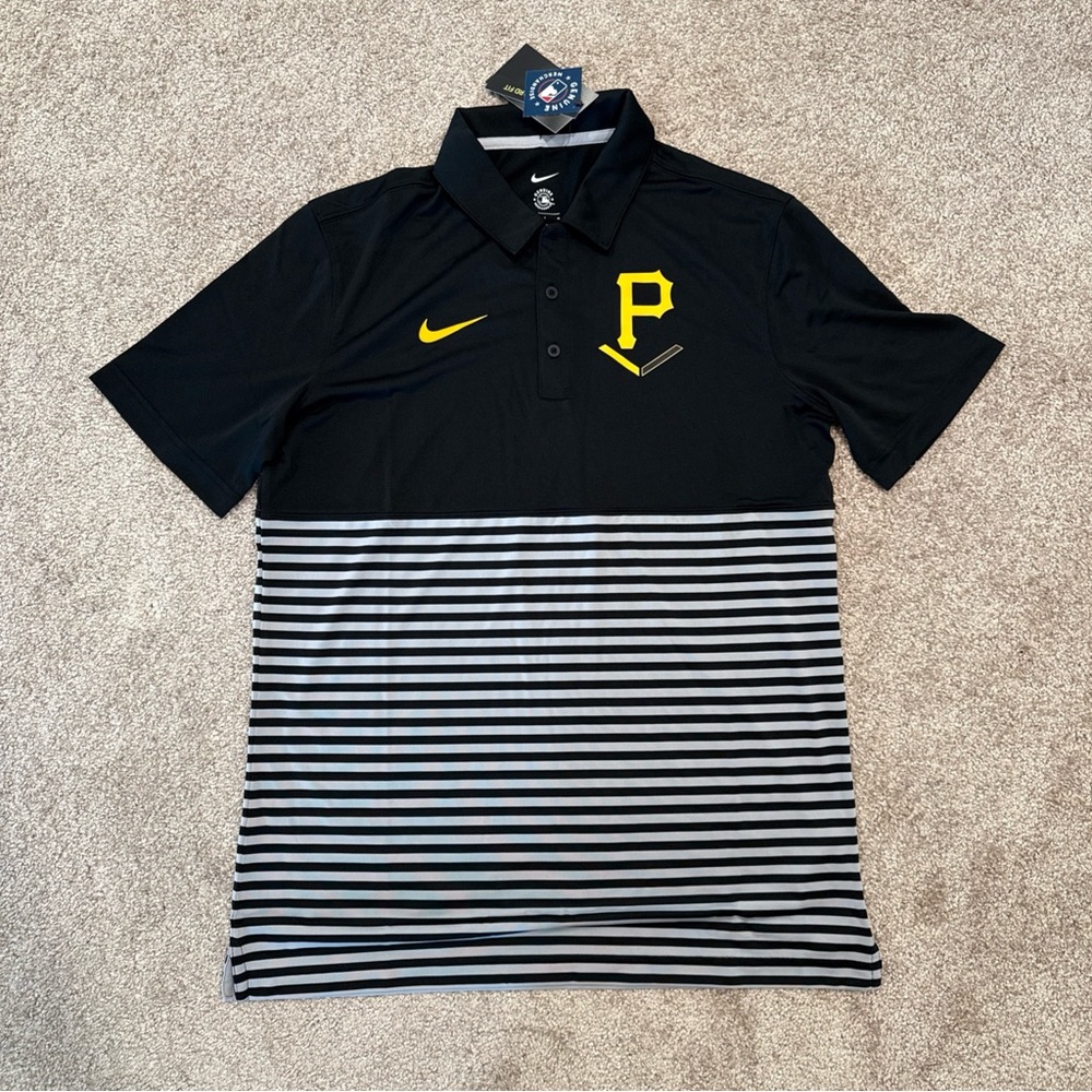 Men’s Size Medium Nike Pittsburgh Pirates Polo Black Striped MLB